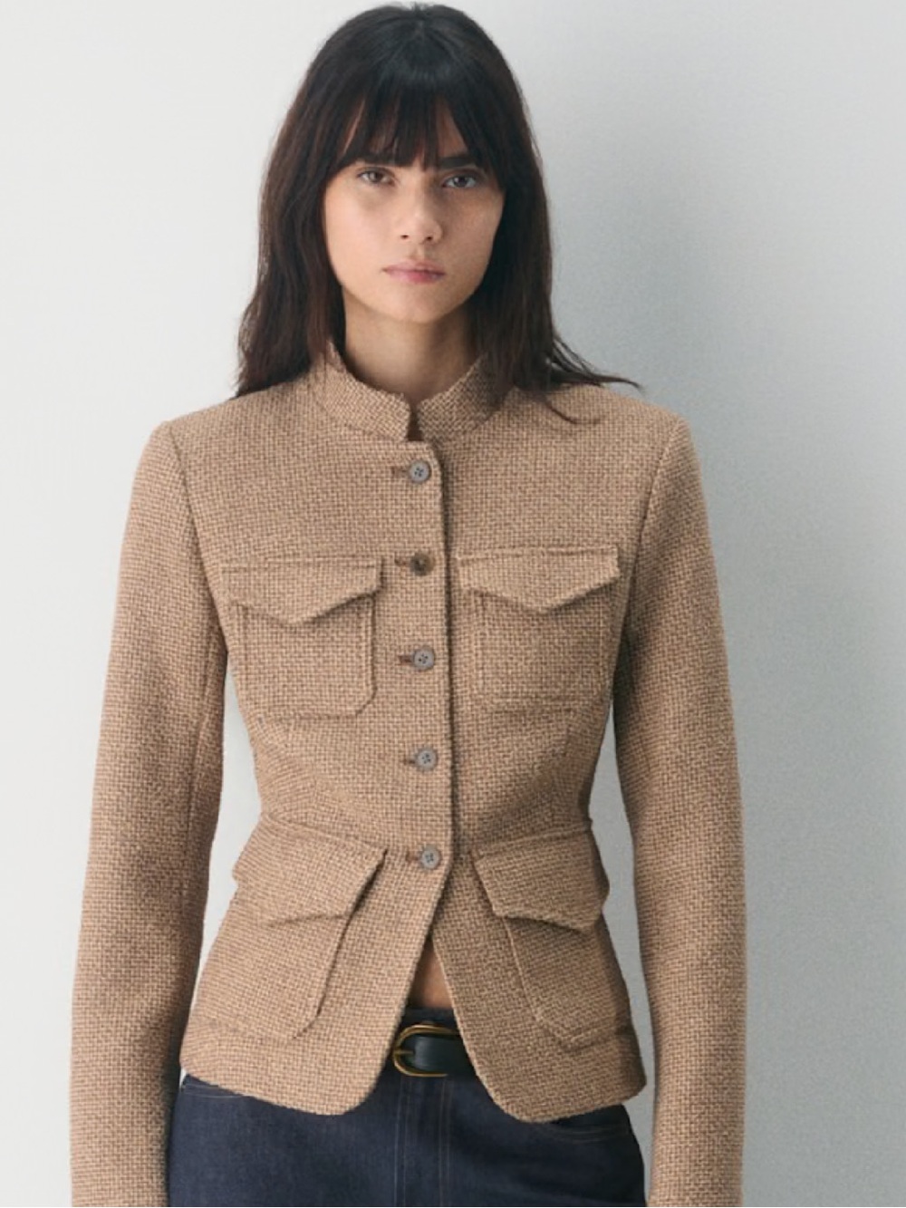 Wilfred Tan Tweed Structured Button Jacket
